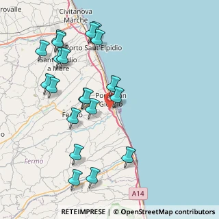Mappa A14 - Autostrada Adriatica, 63822 Porto San Giorgio FM, Italia (9.2685)