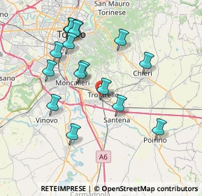 Mappa Via Alessandro Volta, 10028 Trofarello TO, Italia (7.64063)