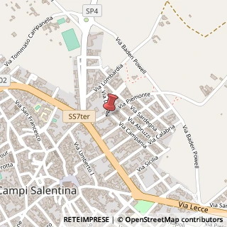 Mappa Via Piemonte, 36, 73012 Campi Salentina, Lecce (Puglia)